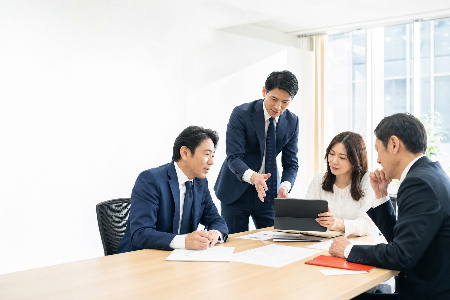 明るい会議空間での経営コンサルティング